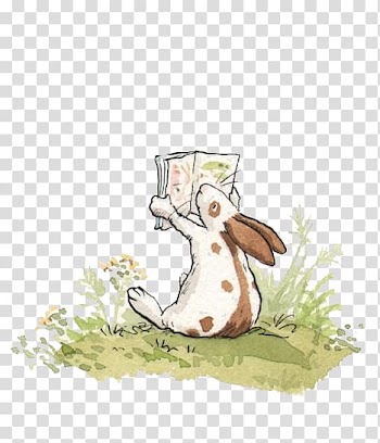 White and brown rabbit reading book illustration, Guess How Much I Love You Book illustration Illustrator Rabbit Illustration, rabbit transparent background PNG clipart