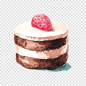 White and brown tiramisu with strawberry , Icing Marble cake Cupcake Watercolor painting, Strawberry Chocolate Cake transparent background PNG clipart