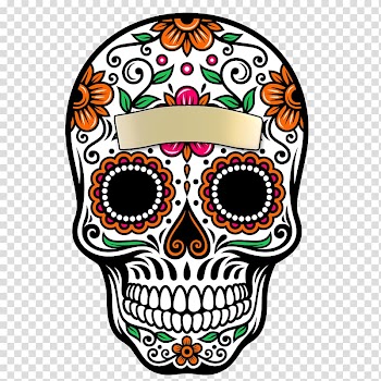 White and multicolored skull illustration, La Calavera Catrina Day of the Dead Skull Paper, calavera transparent background PNG clipart