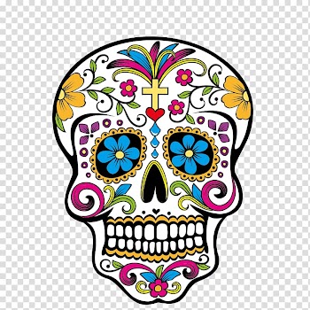 White and multicolored sugar skull , Calavera Day of the Dead Skull , Creative Ghost Festival transparent background PNG clipart