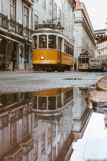 white and orange tram train near green and gray building