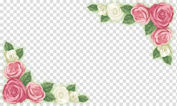 White and pink flowers border, Adobe Illustrator Garden roses, Rose corner flower material transparent background PNG clipart