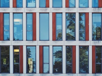 white and red building