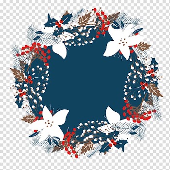 White and red floral wreath illustration, Christmas Wreath Illustration, beautiful border transparent background PNG clipart