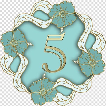 White and teal floral framed illustration, Flower Theme Number 5 transparent background PNG clipart