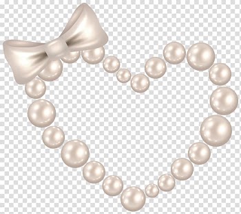 White beaded necklace, Pearl Heart , Pearl Heart with Bow transparent background PNG clipart