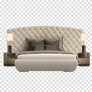 White bed frame and mattress, Table Bedroom Headboard Furniture, Beige Double Bed transparent background PNG clipart