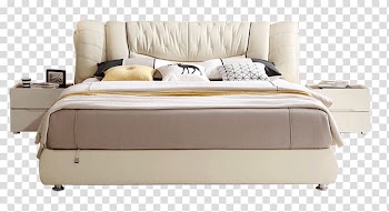 White bed frame, Nightstand Bed frame Furniture Box-spring, Simple white double bed transparent background PNG clipart