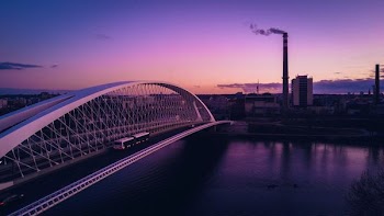 white bridge photo at golden hour