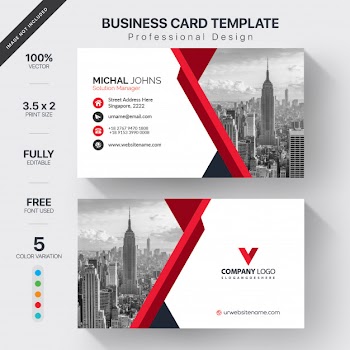 White business card with red details Free Vector