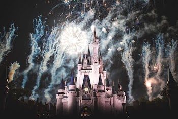 white castle with fireworks