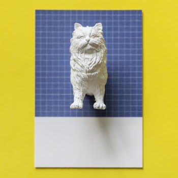 White Cat Figurine on Blue Surface