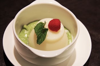 White Ceramic Bowl With White and Green Cream