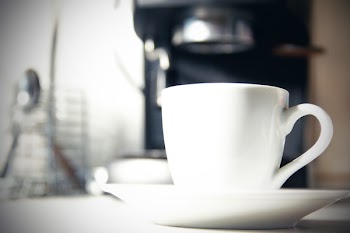 White Ceramic Coffee Mug With Saucer