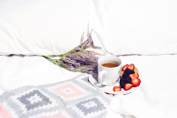 White Ceramic Mug On Plate With Strawberries