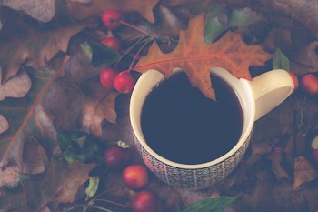 White Ceramic Mug With Brown Leaf