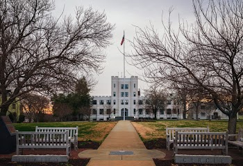 White Concrete Building in Front of Bare Trees