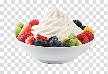 White cream in white bowl, Yoghurt With Fresh Fruit transparent background PNG clipart