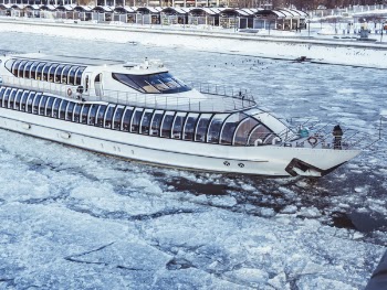 White Cruise Ship on icy Water