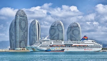 White Cruise Ship on Seashore