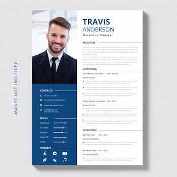 White cv template with blue and grey details Free Vector