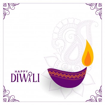 White diwali illustration with purple diya Free Vector