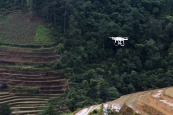 White Drone Flying Above Trees