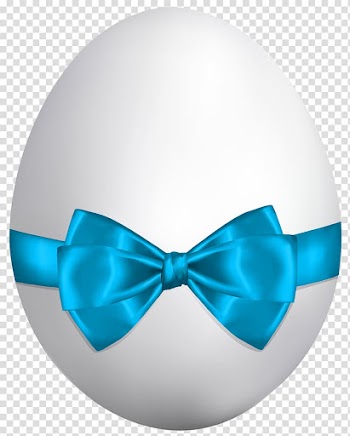 White egg with blue ribbon art, Easter Bunny Easter egg , White Easter Egg with Blue Bow transparent background PNG clipart