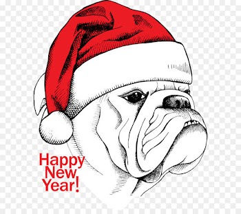 White English Bulldog Cartoon Illustration - Vector Christmas dog 