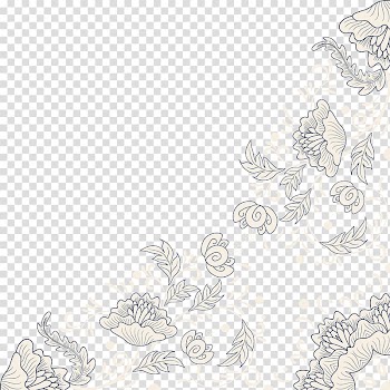 White floral frame design, Simple flower lines transparent background PNG clipart