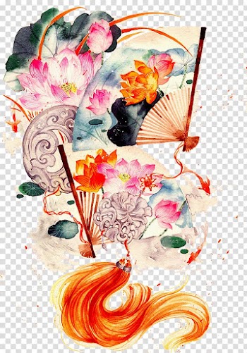 White floral hand fan , Paper Watercolor painting Packaging and labeling Art, Antique Jewelry transparent background PNG clipart