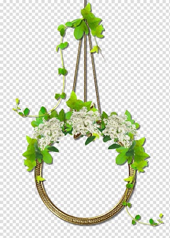 White floral hanging decor, Wreath Flower Garland, Round frame transparent background PNG clipart