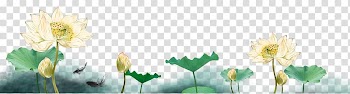 White flowers and green leaves , Mid-Autumn Festival Icon, Lotus transparent background PNG clipart