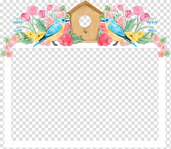 White framed birds and flowers accent frame illustration, Flower Valentines Day , Hand painted flower hand painted bird letter border transparent background PNG clipart