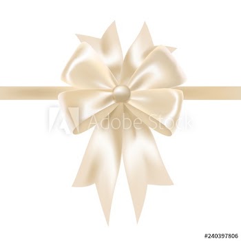 White glossy satin ribbon or tape decorated with bow