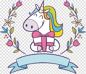 White, green, and blue unicorn holding gift box , Unicorn , A gift Unicorn transparent background PNG clipart