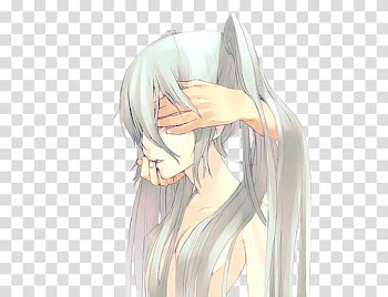 White-haired female anime character facing to the side transparent background PNG clipart