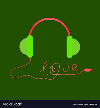 White headphones with cord dash line love card vector image