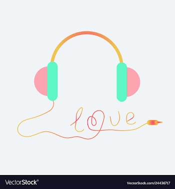 White headphones with cord dash line love card vector image