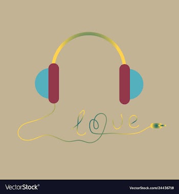 White headphones with cord dash line love card vector image
