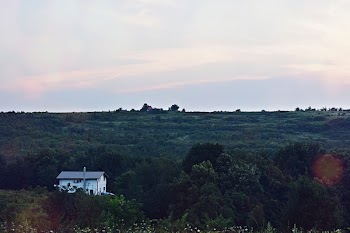 White House in the Woods Under White Clouds