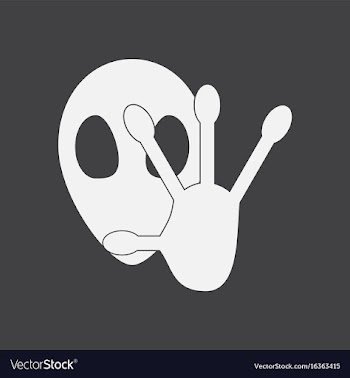 White icon on black background alien and hand vector image