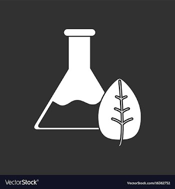 White icon on black background lab flask with leaf vector image