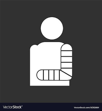 White icon on black background man with broken arm vector image