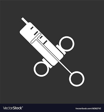White icon on black background medical big syringe vector image