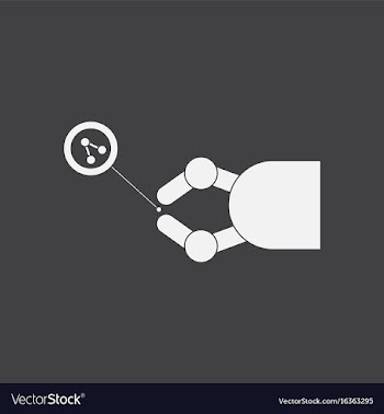 White icon on black background molecules and robot vector image
