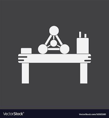 White icon on black background molecules on table vector image