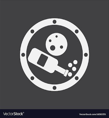 White icon on black background planet and bottle vector image