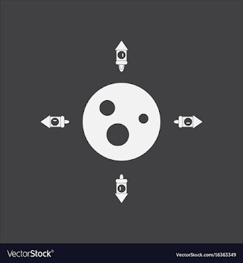 White icon on black background planet and rockets vector image