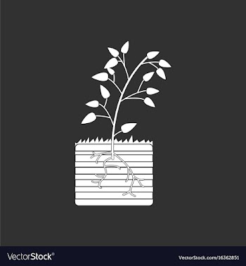 White icon on black background plant and root vector image